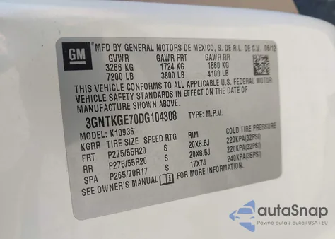 2013 Chevrolet Avalanche Ltz из США, поврежденный, VIN 3GNTKGE70DG104308